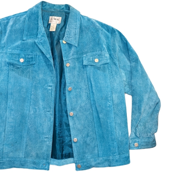 Vintage Plus Size 1X Genuine Leather Suede Jacket in Turquoise - Picture 2 of 7